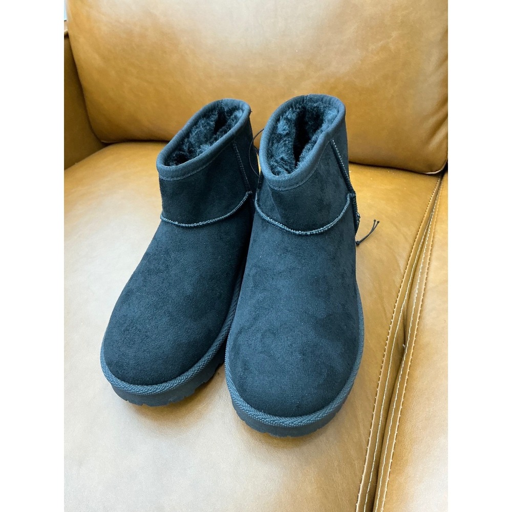 Pop Rhemmy Ankle Boots Women 6.5 Black New Suedelike Faux Fur‎ Lined 8254-B